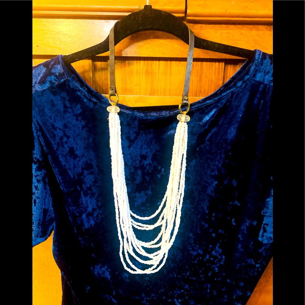 Long Necklace with Small White Beads - Boutique Bought